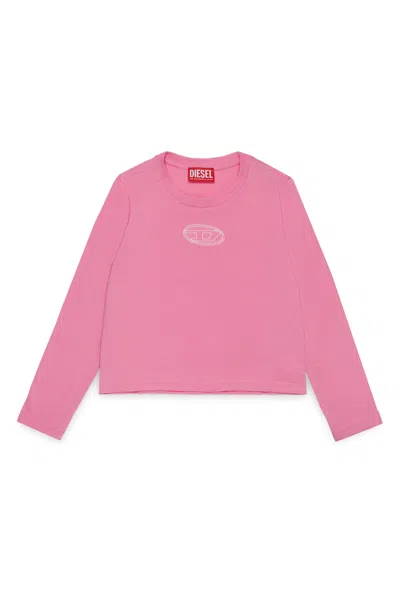 Diesel Kids' Long Sleeves Jersey T-shirt Branded With Oval D Logo In Pink