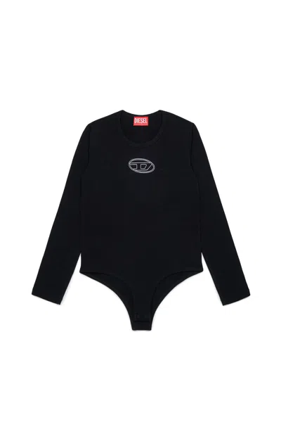 Diesel Kids' Long-sleeve Bodysuit With Logo In Black