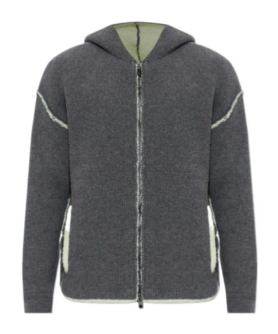Diesel Casual Hooded Knit Blazer Contrast Stitching In Gray