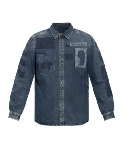 Diesel Long-sleeve Denim Shirt In Animal Print