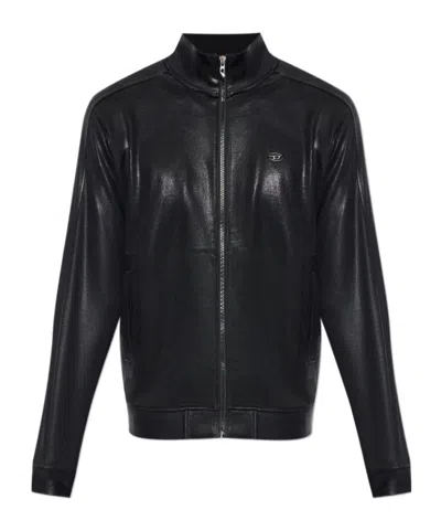 Diesel T-norm-aa2 Glossy Zip-up Sweater In Black