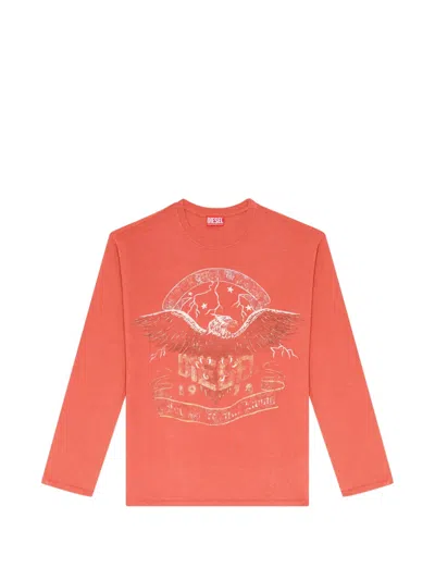 Diesel Long-sleeve T-shirt With Concert Graphics In Orange