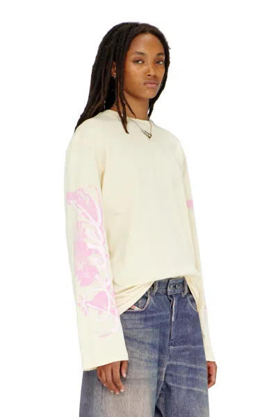 Diesel Long-sleeve T-shirt With Graphic Prints And Crystals In Neutral