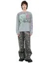 Diesel Wide Leg Trousers With Monoprint In Gray