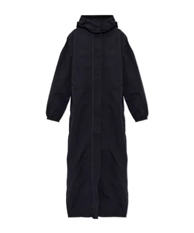 Diesel G-aster-t1 Hooded Crinkled Coat In Black
