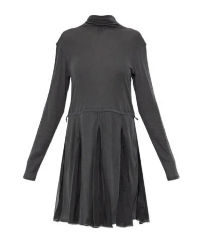 Diesel Turtleneck Mini Dress In Jersey And Chiffon In Gray