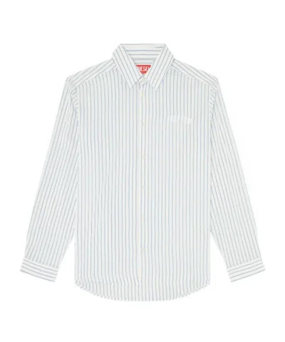 Diesel Striped Logo-embroidered Shirt In White
