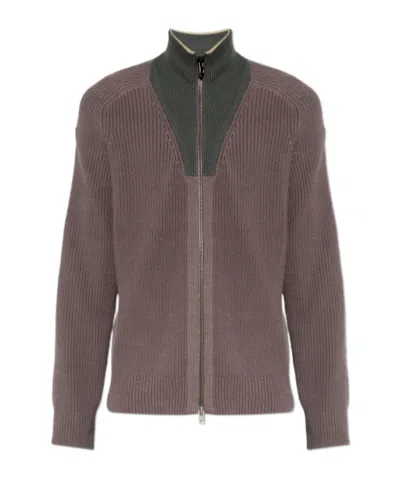 Diesel Long-sleeved Zip-up Cardigan In Brown