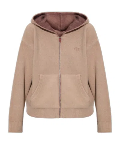 Diesel Long-sleeved Zip-up Sweatshirt In Brown