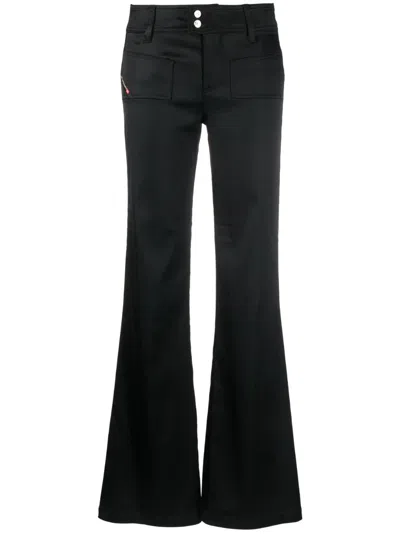 Diesel Low-rise Flared Satin Trousers In Black
