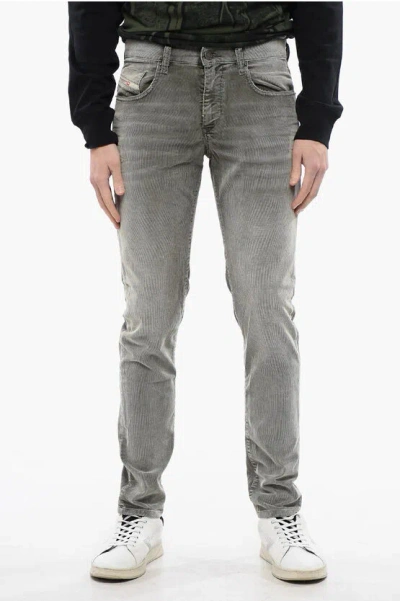 Diesel Low Waist Corduroy 2019 D-strukt Slim Fit Pants In Gray