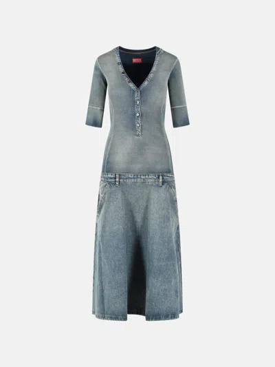 Diesel Denim And Ribbed Knit Low-rise Midi Dress In Blue