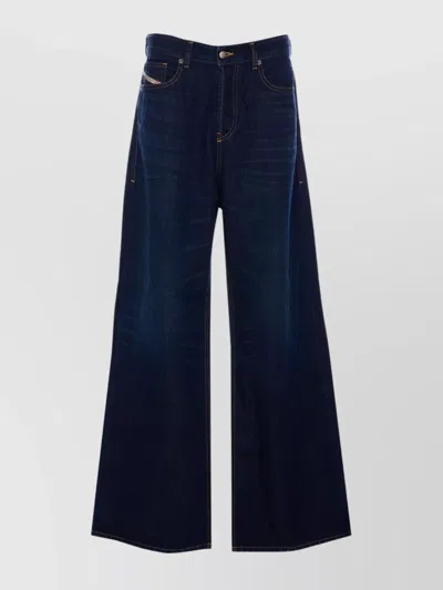 Diesel Low Waist Wide Leg Denim Trousers In Black
