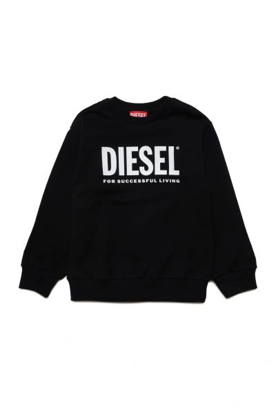Diesel Kids' Cotton Crew-neck Sweatshirt With Logo In Black