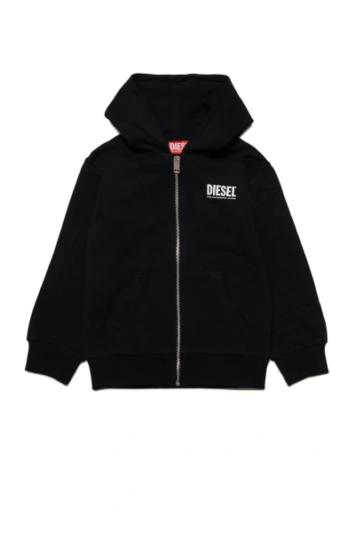 Diesel Kids' Lsteppiu Di Over Sweaters  Hooded Cotton Sweatshirt With Zip And Logo In Black