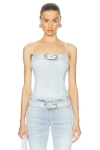 Diesel Denim Cotton Cropped Top Belt In Denim