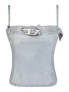 Diesel Denim Cotton Cropped Top Belt In White
