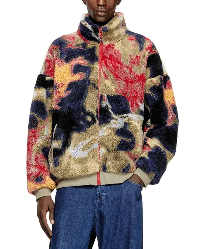 Diesel Teddy-fleece Jacket With Graffiti Motif In Multi
