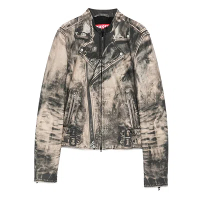 Diesel L-uxure Zip-fastening Leather Jacket In Neutral