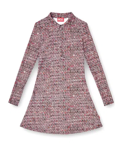 Diesel Textured All-over Print Long Sleeve Dress In Multi