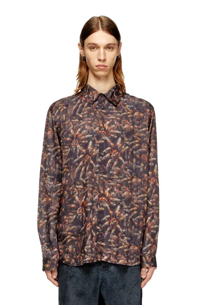 Diesel Lyocell Shirt With All-over Print In Brown