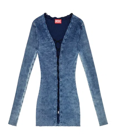 Diesel M-acerata Ribbed-knit Cardigan In Blue