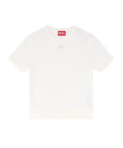 Diesel Women White T-shirt With Logo On The Front And Ribbed Design In Cotton Woman