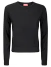 Diesel Long Sleeve Crew Neck Velvet Top In Black