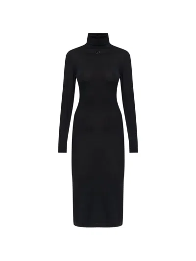 Diesel M-alinesa Logo-detail Turtleneck Midi Dress In Black