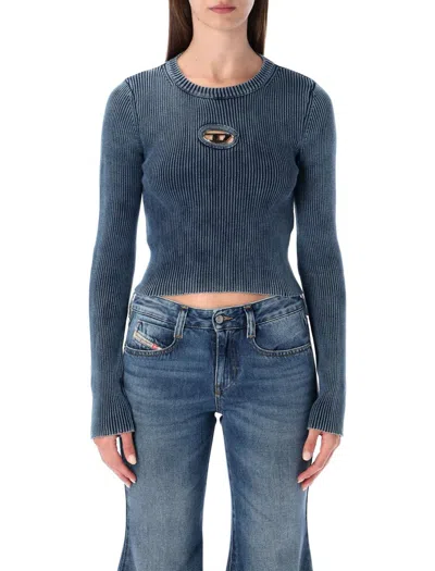 DIESEL DIESEL M-ANCHOR-A BLUE RIBBED LONG-SLEEVE TOP