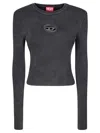 Diesel M-anchor-a Cropped Denim Sweatshirt With Cut-out Detail In Gray