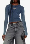 Diesel Women `m-anchor-a` Rib-knit Top With `oval D` In Blue