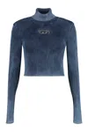 Diesel Cropped Turtleneck Sweater Ribbed Texture In Blu