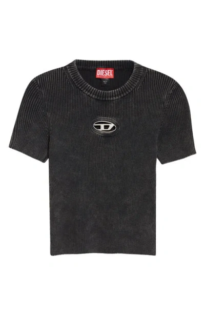 Diesel Cropped Washed Black T-shirt With Metallic Oval D Women