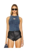 Diesel Ribbed Sleeveless Top With Distinctive Logo Detail In 블루