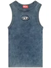 Diesel Ribbed Sleeveless Top With Distinctive Logo Detail In Blue