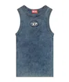 Diesel Ribbed Sleeveless Top With Distinctive Logo Detail In Blue