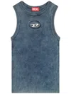 Diesel Ribbed Sleeveless Top With Distinctive Logo Detail In Blue
