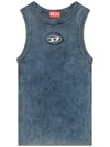 Diesel Ribbed Sleeveless Top With Distinctive Logo Detail In Blue
