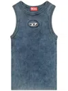 Diesel Ribbed Sleeveless Top With Distinctive Logo Detail In Blue