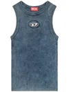 Diesel Ribbed Sleeveless Top With Distinctive Logo Detail In Blue