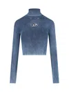 Diesel Cropped Slim-fit Top With Ribbed Texture In Blue