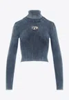 Diesel Cropped Slim-fit Top With Ribbed Texture In Blue