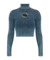 Diesel Cropped Slim-fit Top With Ribbed Texture In Blue