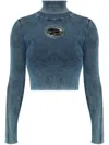 Diesel Cropped Slim-fit Top With Ribbed Texture In Blue