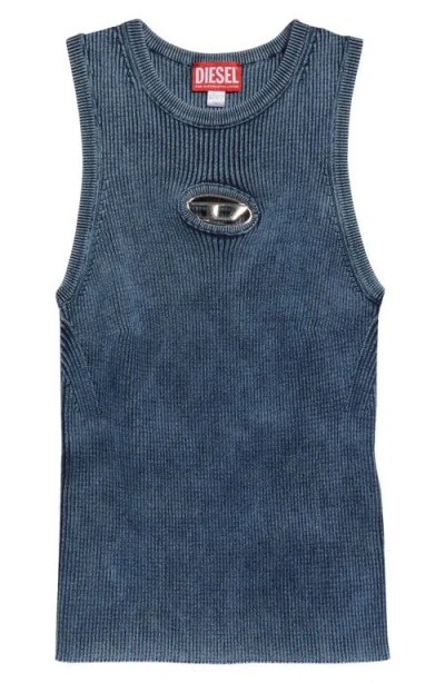 Diesel M-anchor-a-sl Ribbed Cotton Tank Top In Blue