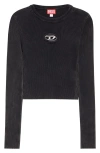 Diesel M-anchor-a Cropped Denim Sweatshirt With Cut-out Detail In Black