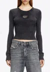 Diesel M-anchor-a Cropped Denim Sweatshirt With Cut-out Detail In Black