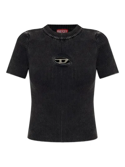 Diesel M-anchor-ss Ribbed Logo T-shirt In Black