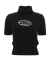 Diesel Short-sleeved Turtleneck Sweater With Cut-out Logo In Black